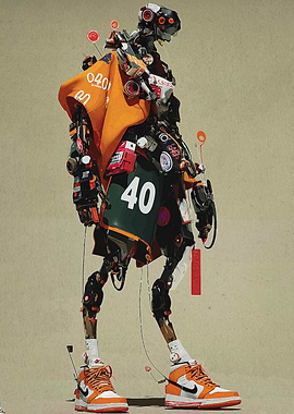Robot in Orange Sneakers and Jersey