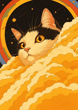 Cat in Clouds with Rainbow