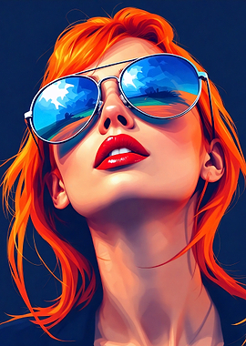 Redhead Woman with Sunglasses and Red Lips