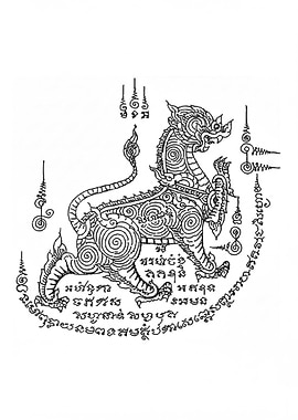 Mythical Thai Lion Tattoo Style (Sak Yant)