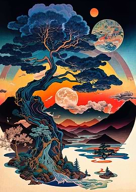 Surreal Landscape with Bonsai Tree
