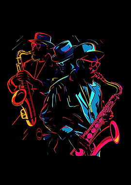 Neon Jazz Saxophone Trio Illustration