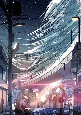 Anime Cityscape with Musician and Student