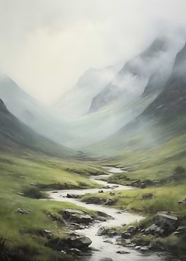 Misty Mountain Valley Stream Landscape
