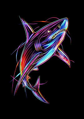 Colorful Shark Illustration on Black Background