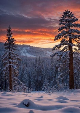 Winter Forest at Sunset