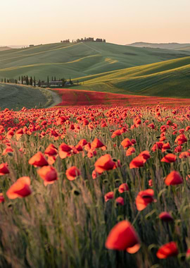 Tuscany Landscape with Poppy Field