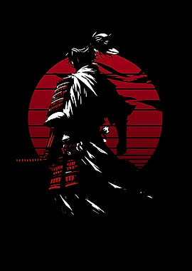 Samurai Silhouette with Red Sun