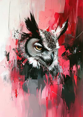 Owl Painting with Red Accents