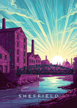 Sheffield Cityscape with River and Bridge