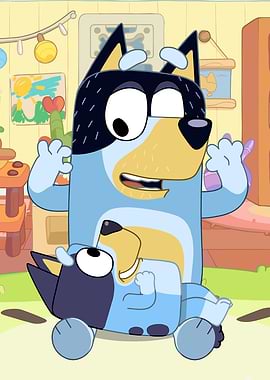 Bluey and Bingo Cartoon Scene
