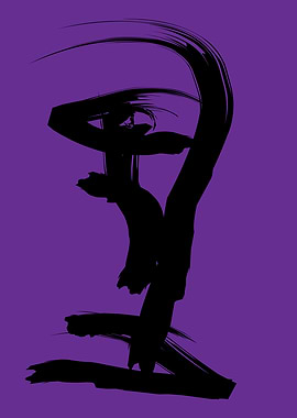 Minimalist Abstract Face in Black Ink with Purple Background – Modern Art