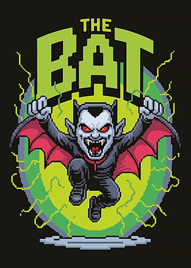 Pixel Art Vampire with 'The Bat' Text
