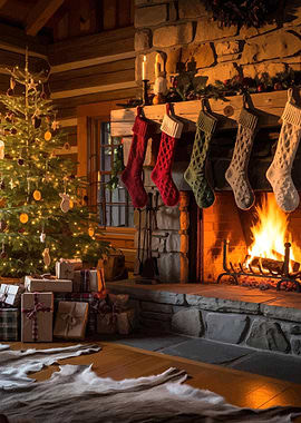 Cozy Christmas Fireplace with Stockings