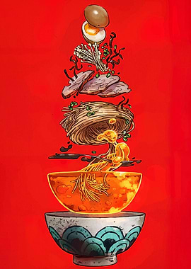 Exploded Ramen Bowl Illustration