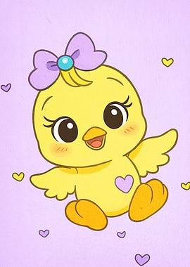 Cute Cartoon Chick with Bow