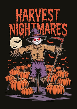 Harvest Nightmares Scarecrow Halloween Illustration