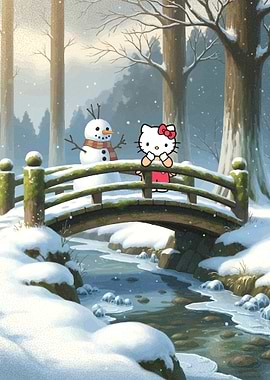 Hello Kitty and Snowman Winter Scene