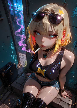 Anime Girl Smoking in Alleyway
