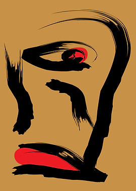 Bold Abstract Face Design with Red Eye and Lips – Minimalist Vector Art