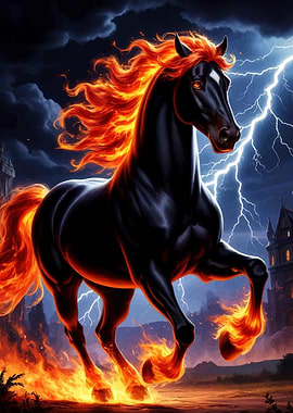 Fiery Horse Stormy Landscape