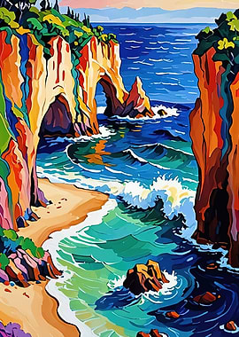Colorful Coastal Cliffside Painting