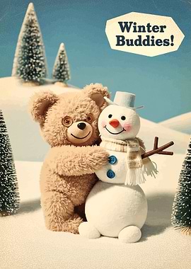Winter Buddies: Teddy Bear and Snowman