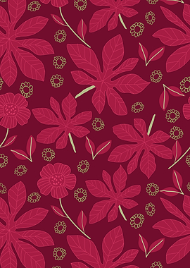 Floral Pattern with Leaves and Flowers