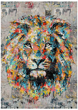 Colorful Lion Head Painting