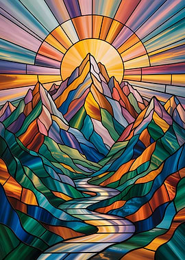 Stained Glass Mountain Dawn A Sunrise Journey Along the River