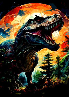 Roaring T-Rex in Colorful Jungle