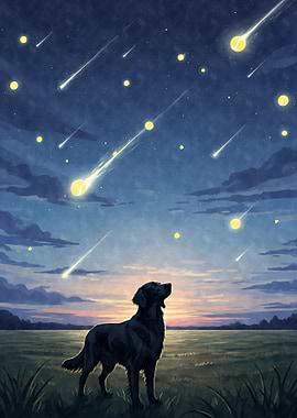 Flat-Coated Retriever Tennis Ball Meteor Shower