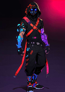 Cyberpunk Hooded Character with Neon Accents