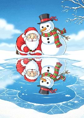 Santa and Snowman Reflection