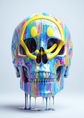 Colorful Skull with Smiley Face