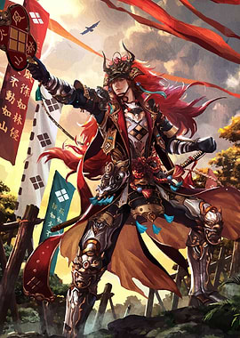 Samurai Warrior in Armor Illustration