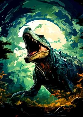 Roaring Dinosaur in Forest