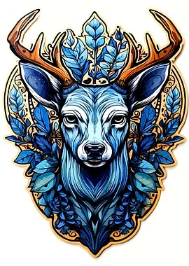 Blue Deer with Floral Ornament