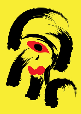 Abstract Face Poster – Brushstroke Art on Yellow