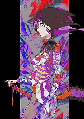 Anime Girl with Sword and Tattoos