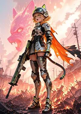 Anime Girl Warrior in Post-Apocalyptic Setting