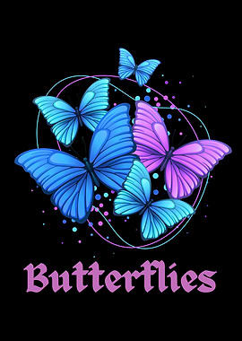 Colorful Butterflies on Black Background