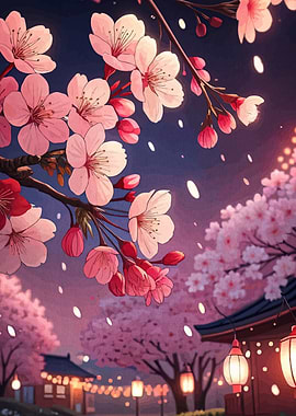 Cherry Blossoms and Japanese Lanterns