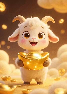 Goat Holding Golden Ingot