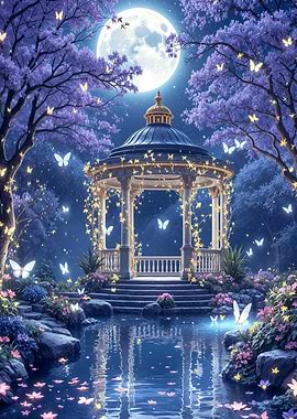 Moonlit Gazebo with Butterflies