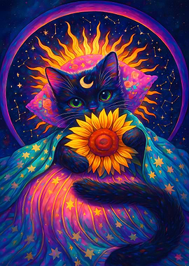 Cosmic Cat with Sunflower