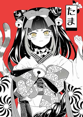Anime Girl with Cat Features in Kimono
