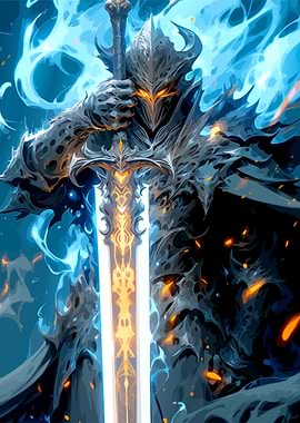 Armored Warrior with Glowing Sword
