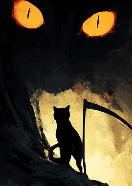 Black Cat with Grim Reaper's Scythe