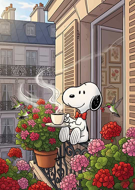 Snoopy in Paris with Coffee